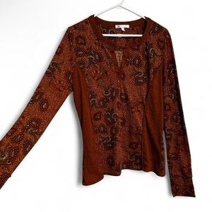 Paisley Long Sleeve Blouse with Patchwork Silhouette